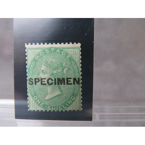 17 - QV MINT 1/GREEN, no corner letters, with 'SPECIMEN' overprint