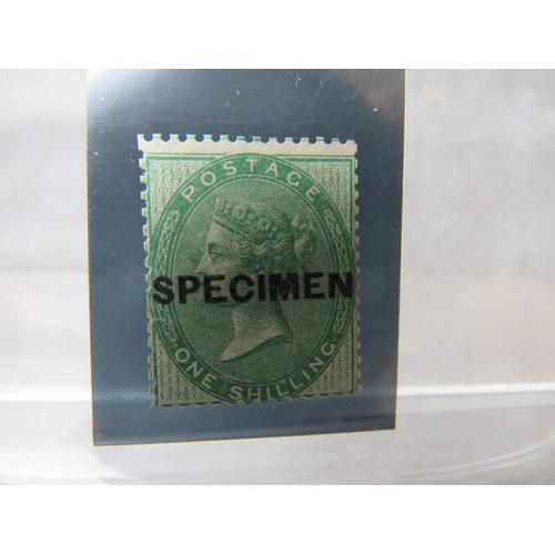 17 - QV MINT 1/GREEN, no corner letters, with 'SPECIMEN' overprint