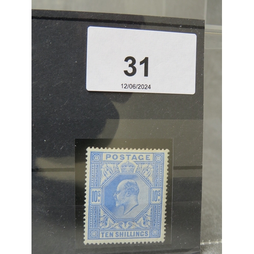 31 - EDWARD VIII MINT 10/ BLUE, heavily hinged