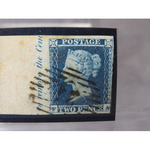 37 - QV FINE USED 2D BLUE, plate 4, with marginal inscription