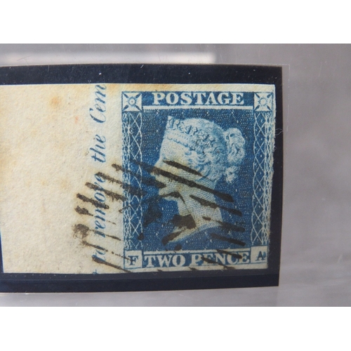 37 - QV FINE USED 2D BLUE, plate 4, with marginal inscription