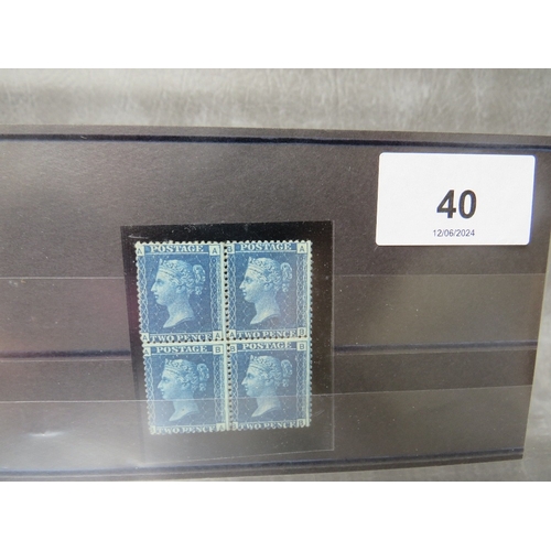 40 - QV MINT BLOCK OF 2D BLUES, plate 15, 2 stamps u/mint