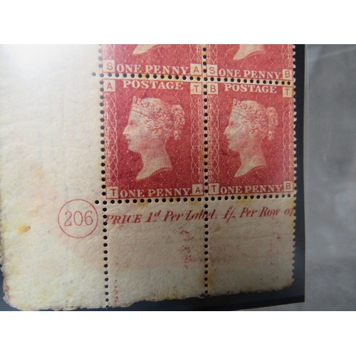 42 - QV U/MINT BLOCK OF 1D REDS, plate 206, hinged in margin, with marginal plate number and marginal ins... 