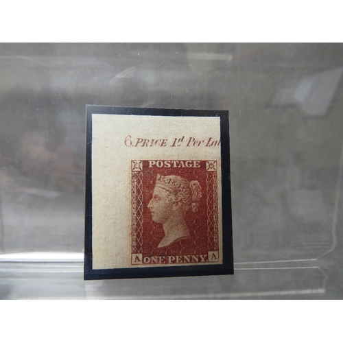 43 - QV MINT 1D RED, imperforate, plate 6, showing marginal inscription and marginal plate number 6