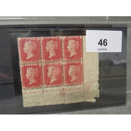 46 - QV MINT BLOCK OF SIX, plate 221, marginal inscription and marginal plate number 221