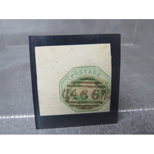 50 - QV FINE USED 1/D GREEN, embossed die ll, two very large margins, Liverpool '466' cancel