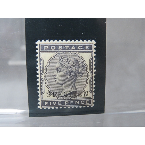 57 - QV MINT 5D INDIGO, with 'SPECIMEN' overprint