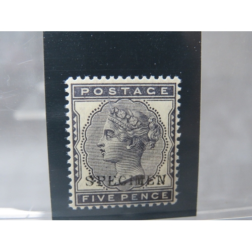 57 - QV MINT 5D INDIGO, with 'SPECIMEN' overprint