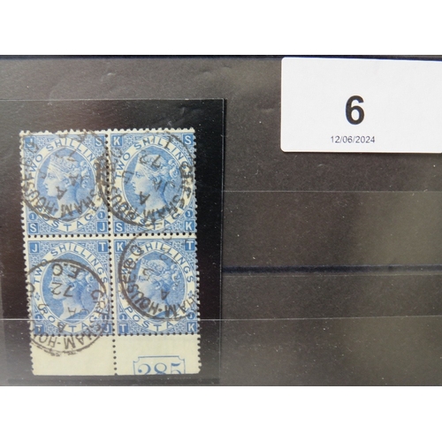 6 - QV FINE USED BLOCK OF 4 2/ DEEP BLUE, great CDs, bottom margin showing part warrant number 285