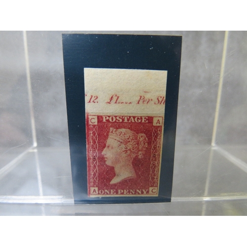 87 - QV MINT 1D RED, imprimatur, plate 100, marginal inscription