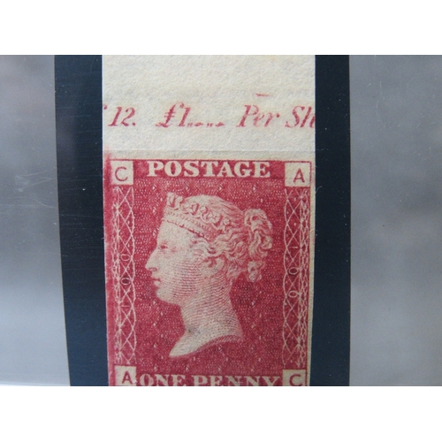 87 - QV MINT 1D RED, imprimatur, plate 100, marginal inscription