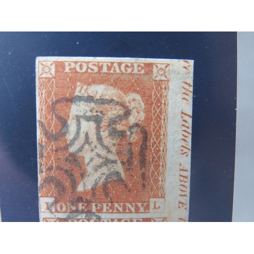 97 - QV FINE USED 1D RED PAIR, plate 21, imperfs, with marginal inscription