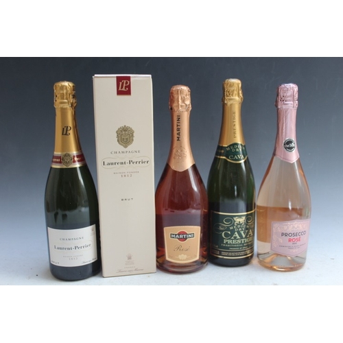 244 - FOUR BOTTLES OF ASSORTED SPARKLING WINES, to include 1 boxed bottle of Laurant Perrier Brut champagn... 