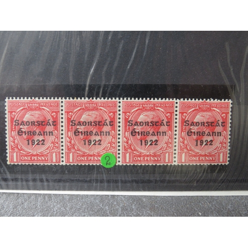 179 - A SHEET OF FIVE IRISH OVERPRINTED STAMPS, comprising  a lightly mounted strip of four  SG68a 1923  C... 