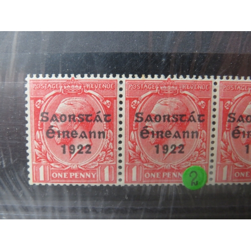 179 - A SHEET OF FIVE IRISH OVERPRINTED STAMPS, comprising  a lightly mounted strip of four  SG68a 1923  C... 