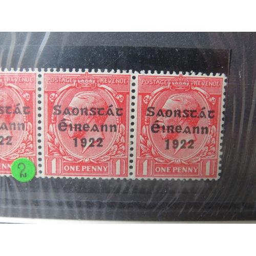 179 - A SHEET OF FIVE IRISH OVERPRINTED STAMPS, comprising  a lightly mounted strip of four  SG68a 1923  C... 