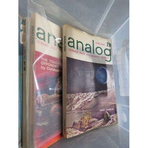 334 - A PLASTIC TUB CONTAINING APPROXIMATELY SIXTY ANALOGUE SCIENCE FICTION MAGAZINES