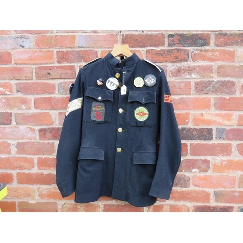 359 - A VINTAGE BEATLES THEMED JACKET, with various badges and patches attached