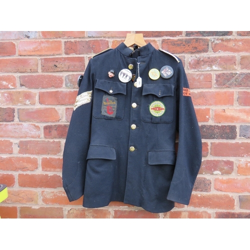 359 - A VINTAGE BEATLES THEMED JACKET, with various badges and patches attached