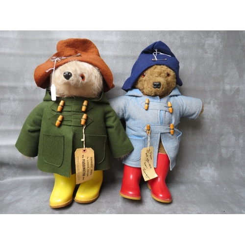 367 - A VINTAGE GABRIELLE DESIGNS PADDINGTON BEAR, green jacket with brown hat and yellow Dunlop wellies, ... 