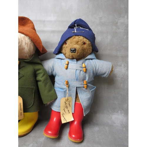 367 - A VINTAGE GABRIELLE DESIGNS PADDINGTON BEAR, green jacket with brown hat and yellow Dunlop wellies, ... 