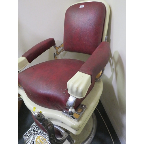 512 - AN AMERICAN VINTAGE CAST AND LEATHER BARBERS CHAIR - KOKEN COMPANIES ST. LOUIS USA, with adjustabel ... 