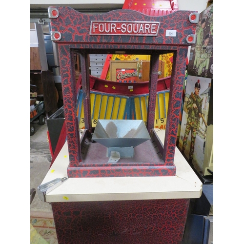 536 - A VINTAGE FOUR SQUARE FLOOR STANDING GAME A/F, painted wood construction with formica mid shelf, ove... 