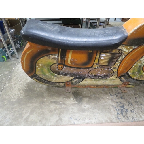 538 - A FAIRGROUND PAINTED WOOD CAROUSEL MOTORBIKE, with polychrome decoration, on metal bracket stand (Re... 