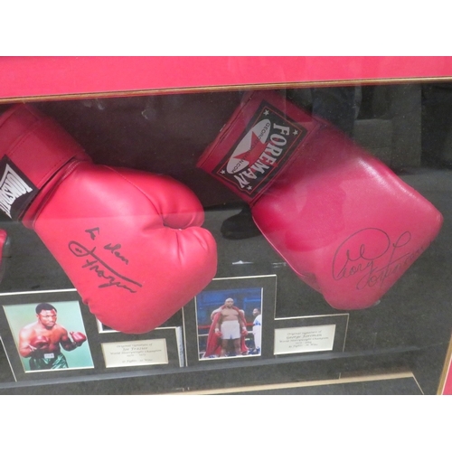 308 - FOUR FRAMED AMERICAN HEAVYWEIGHT WORLD CHAMPION SIGNED BOXING GLOVES, to include Joe Frazier, George... 