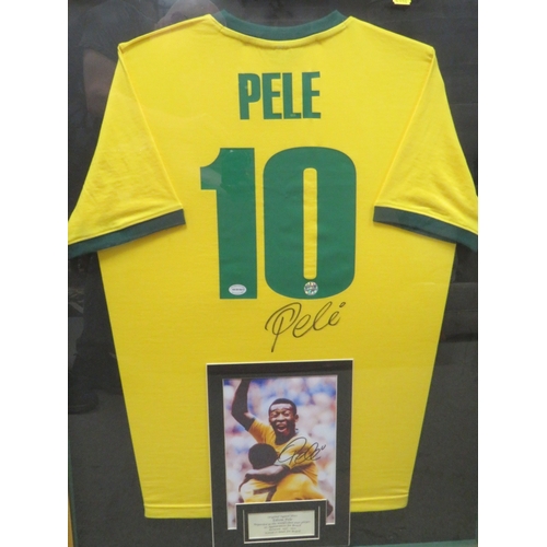 316 - A FRAMED PELE FOOTBALL SHIRT AND PHOTOGRAPH, both signed