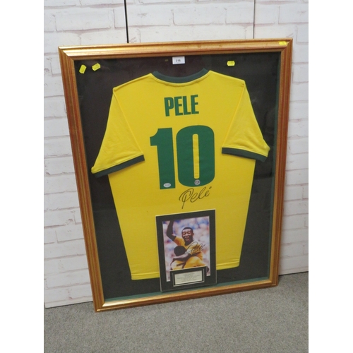 316 - A FRAMED PELE FOOTBALL SHIRT AND PHOTOGRAPH, both signed