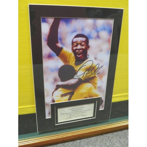 316 - A FRAMED PELE FOOTBALL SHIRT AND PHOTOGRAPH, both signed