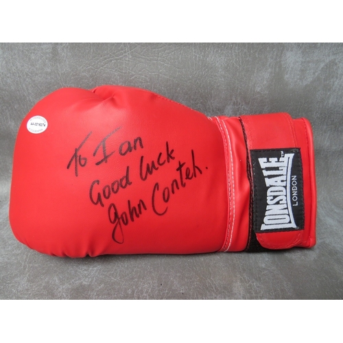 319 - THREE SIGNED BOXING GLOVES, to include Amir Khan, Michael Watson and John Conteh