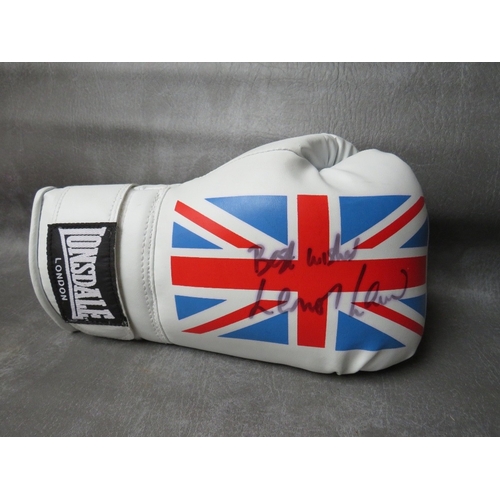 321 - THREE SIGNED BOXING GLOVES, to include Lennox Lewis, Frank Bruno and Johnny Nelson