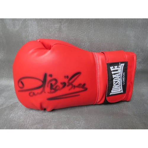 324 - THREE SIGNED BOXING GLOVES, to include Alan Minter, Dave Boy Green and Dave Courtney / Roy Shaw