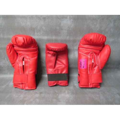 324 - THREE SIGNED BOXING GLOVES, to include Alan Minter, Dave Boy Green and Dave Courtney / Roy Shaw