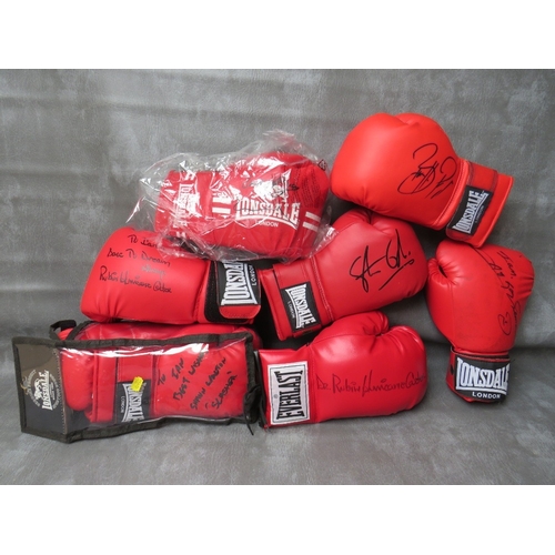 328 - SEVEN SIGNED BOXING GLOVES, to include Rubin Hurricane Carter, Shaun Walton etc