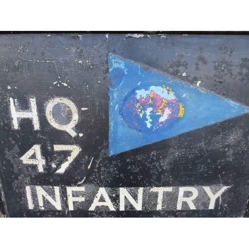 498 - A LARGE VINTAGE DOUBLE SIDED HQ47 INFANTRY BRIGADE WOODEN PAINTED SIGN, approx 124 x 124 cm