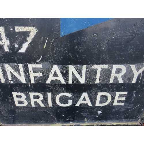 498 - A LARGE VINTAGE DOUBLE SIDED HQ47 INFANTRY BRIGADE WOODEN PAINTED SIGN, approx 124 x 124 cm