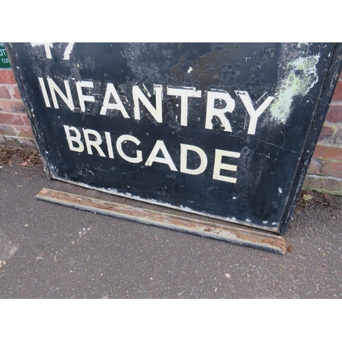 498 - A LARGE VINTAGE DOUBLE SIDED HQ47 INFANTRY BRIGADE WOODEN PAINTED SIGN, approx 124 x 124 cm