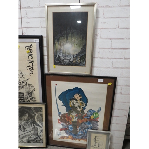 307 - A MIXED LOT OF FANTASY PICTURES, mostly framed, to include Ballad of Halo Jones 2000AD poster approx... 