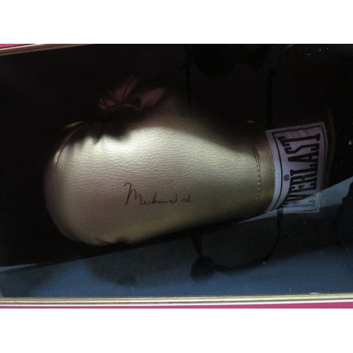 310 - A FRAMED MUHAMMAD ALI GLOVE AND PHOTOGRAPH, both items signed