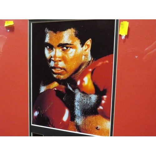 310 - A FRAMED MUHAMMAD ALI GLOVE AND PHOTOGRAPH, both items signed