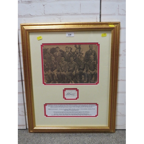 330 - A FRAMED ALF RAMSEY AUTOGRAPH, together with a signed picture of the England team to face Mexico in ... 