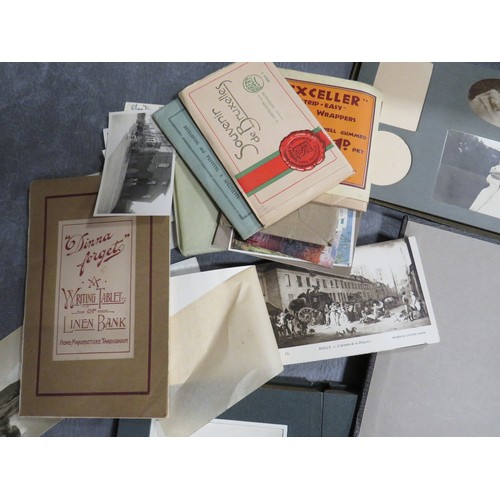 209 - A LOCKABLE BRIGGS DEED BOX AND CONTENTS, to include loose vintage postcards and seven vintage photog... 