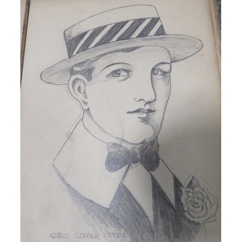 181 - AN ALBUM OF 47 PENCIL DRAWN PORTRAITS DATED 1920, a note reading 'These Drawings Were Made by Herber... 