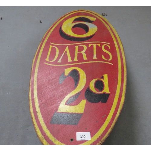 390 - A VINTAGE WOODEN OVAL 'DARTS ADVERTISING GAME BOARD, H 76 cm