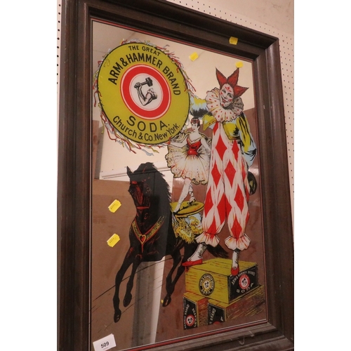 509 - A VINTAGE 'THE GREAT ARM & HAMMER BRAND SODA, CHURCH & Co. NEW YORK ADVERTISING MIRROR, depiciting a... 