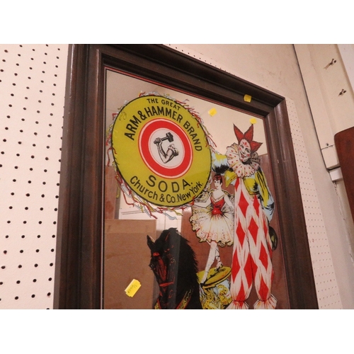 509 - A VINTAGE 'THE GREAT ARM & HAMMER BRAND SODA, CHURCH & Co. NEW YORK ADVERTISING MIRROR, depiciting a... 