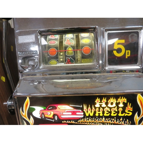 550 - A VINTAGE ARISTOCRAT KINGSWAY HOT WHEELS 5p ONE ARMED BANDIT, three reel machine, H 79 cm